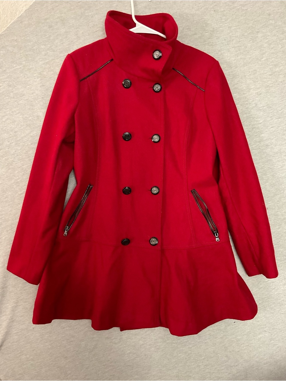 Y2K Guess Red Wool blend skirted peacoat jacket fit flare